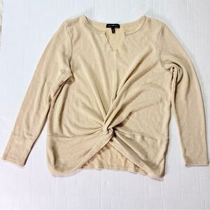 Derek Heart Cream Ribbed Twist Front Long Sleeve Top